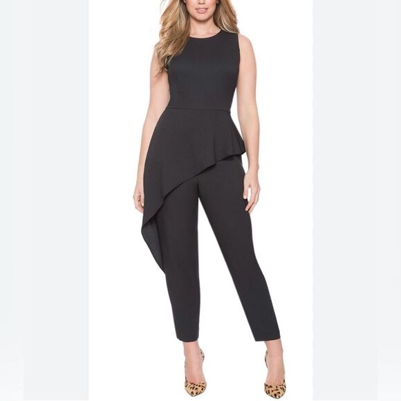 ELOQUII Sleeveless Jumpsuit with Asymmetrical Peplum in Black - Size 14 - Picture 1 of 8
